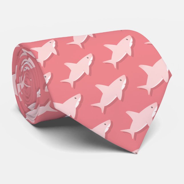 Pink Shark Cartoon Pattern Krawatte (Gerollt)