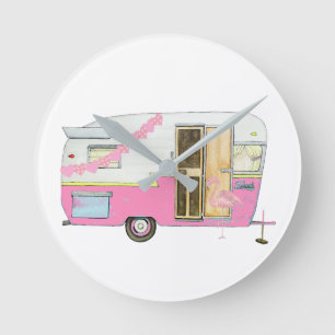 Pink She Shed Vintage Camper Trailer Runde Wanduhr