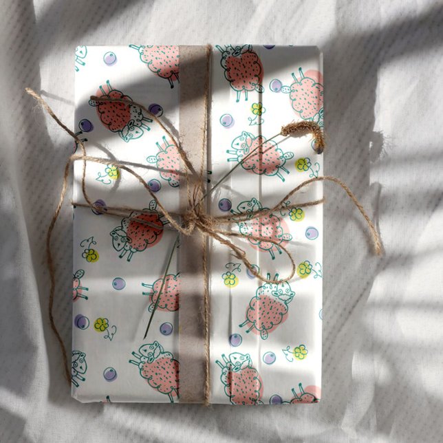 Pink Sheep with Flowers & Berries - Cute Pattern Geschenkpapier Set (Von Creator hochgeladen)