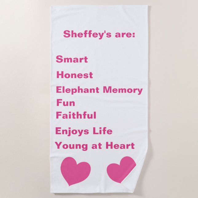 Pink Sheffey Akronym Strandtuch (Vorderseite)