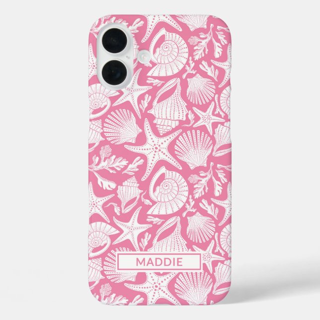 Pink Shells Personalized iPhone 16 Plus Hülle (Rückseite)
