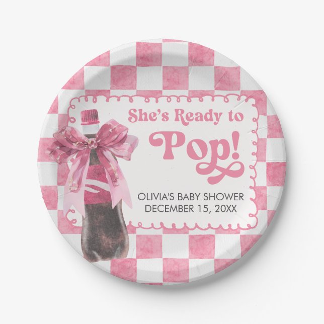 Pink She's Ready to Pop Baby Shower Pappteller (Vorderseite)