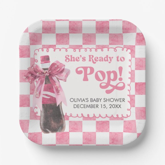 Pink She's Ready to Pop Baby Shower Pappteller (Vorderseite)