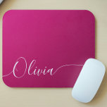 Pink Shimmer White Elegant Calligrafy Script Name Mousepad<br><div class="desc">Pink Shimmer White Elegant Calligraphy Script Custom Personalisiert Name Mouse Pad bietet ein modernes und trendiges,  einfaches und stilvolles Design mit Ihrem personalisierten Namen in elegantem handgeschriebenen Kalligraphieskripttypografie auf einem metallisch rosa Shimmer Hintergrund. Entworfen von ©Evco Studio www.zazzle.com/store/evcostudio</div>