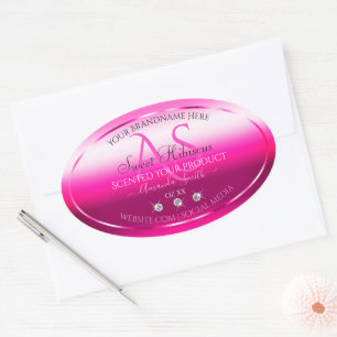 Pink Shimmery Product Labels Diamonds and Initials Ovaler Aufkleber