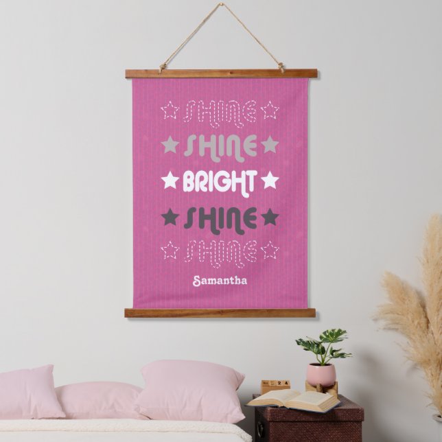 Pink Shine. Shine. Hell. Shine. Shine. Wandteppich Mit Holzrahmen (Schlafzimmer)