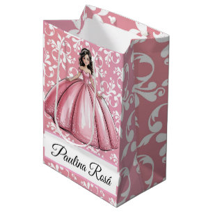 Pink Shiny Ball Gown Girl Quinceañera Party Mittlere Geschenktüte