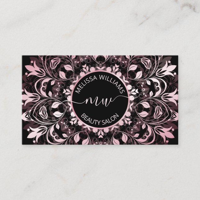 Pink Shiny Black Mandala Logo Visitenkarte (Vorderseite)