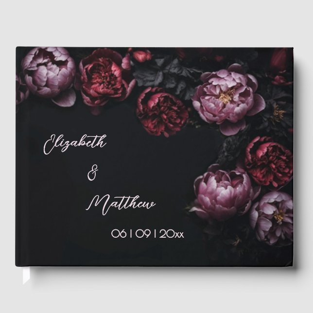 Pink Shiny Flower Black | Wedding Gästebuch (Vorderseite)