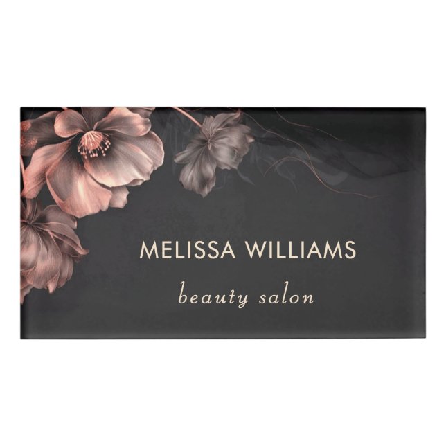 Pink Shiny Flowers Black  Namenschild (Vorderseite)