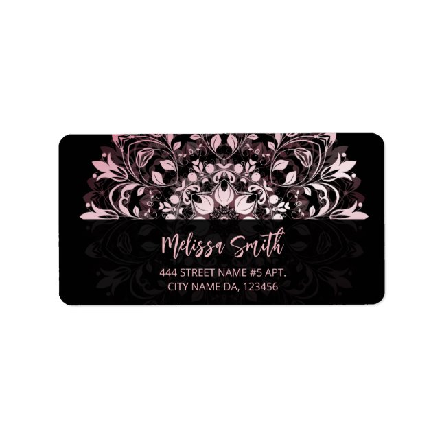 Pink Shiny Metallic Black Mandala Adressaufkleber (Vorne)