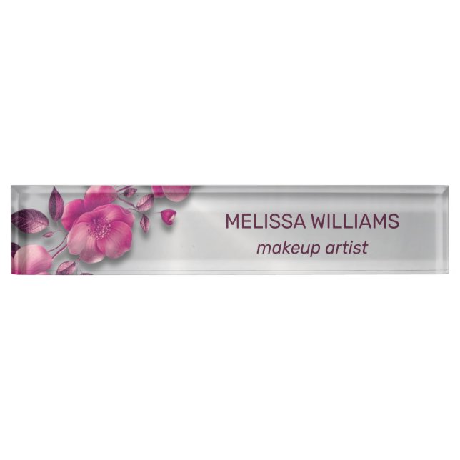 Pink Shiny Metallic Blume Silver Namensplakette (Vorderseite)