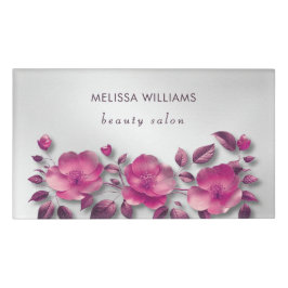 Pink Shiny Metallic Flower Silver Namenschild