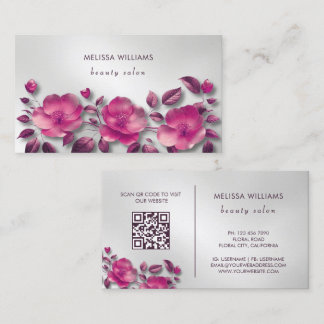 Pink Shiny Metallic Flower Silver Visitenkarte