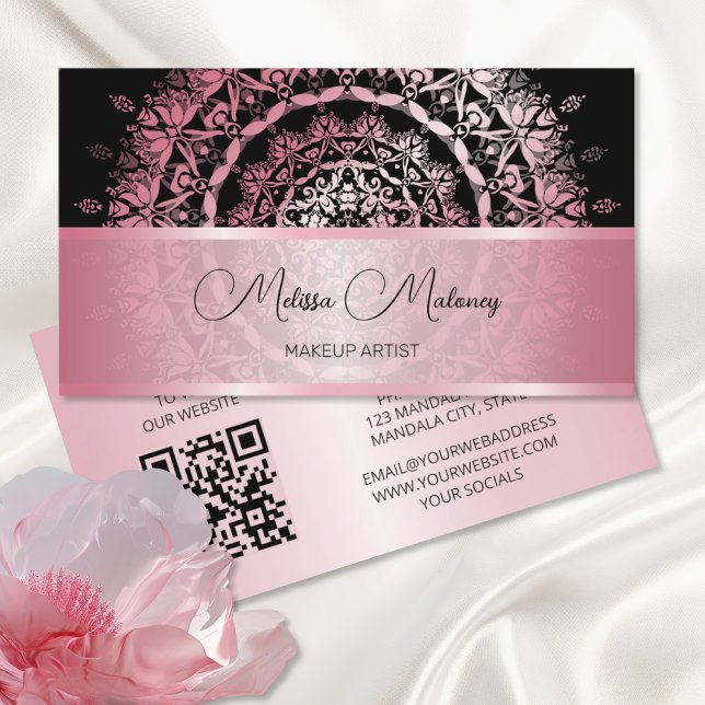 Pink Shiny Metallic Mandala Black Visitenkarte (Von Creator hochgeladen)