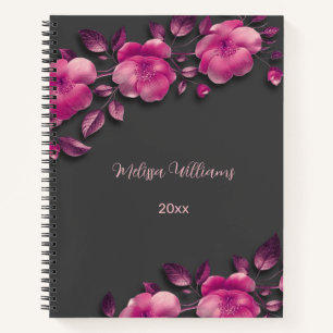 Pink Shiny Metallische Blume Notizbuch