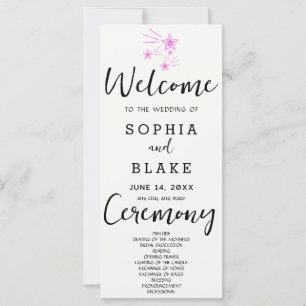 Pink Shooting Stars Off White Wedding Programm