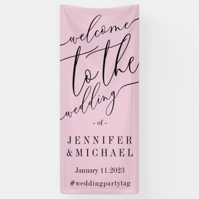 Pink Signature Big Willkommen bei der Hochzeit Banner (Vertikal)