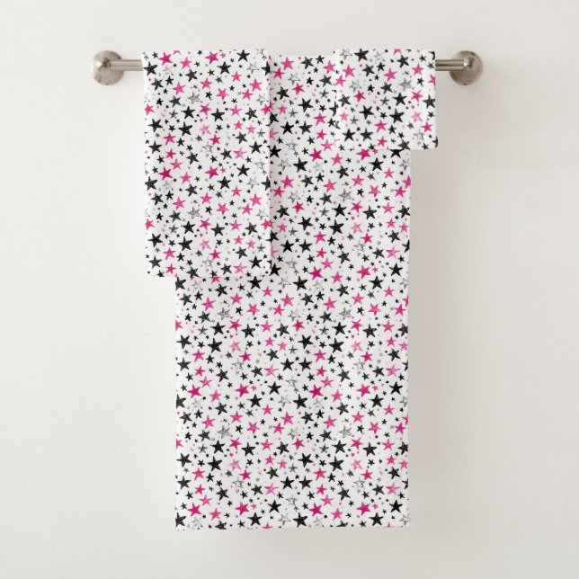  Pink Silber Black Stars  Badhandtuch Set (Insitu)