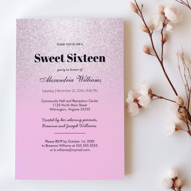 Pink silber Lavendel Gradienten Glitzer Sweet 16 Einladung (Pink silver lavender gradient glitter Sweet 16 )