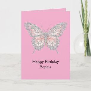 Pink Silber Schmetterling Geburtstag Karte