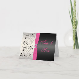 Pink, Silber und Schwarz-Flora Dankeschön-Karte Dankeskarte