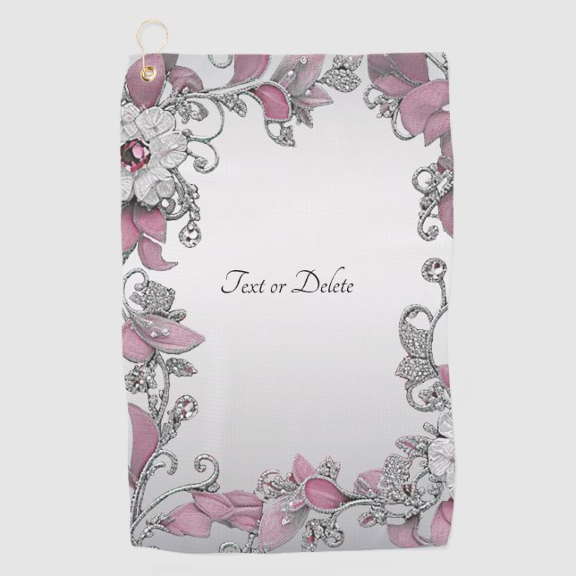 Pink Silber Weiße Blütenhandtuch Golfhandtuch (Vorderseite)
