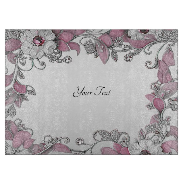Pink Silber Weiße Blütenplatine Schneidebrett (Vorderseite)