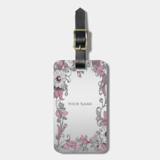 Pink Silber Weiße Floral Gepäckmarke Gepäckanhänger