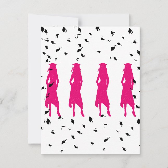 Pink Silhouette Graduation Party Einladung (Vorderseite)