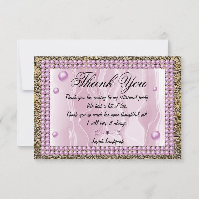 Pink Silk, Pink Pearls & Gold Foil Vielen Dank Mitteilungskarte (Vorderseite)