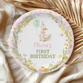 Pink Silly Goose Floral Girl Birthday Paper Plates Pappteller
