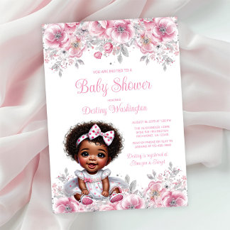 Pink Silver Afro Girl Babydusche Einladung