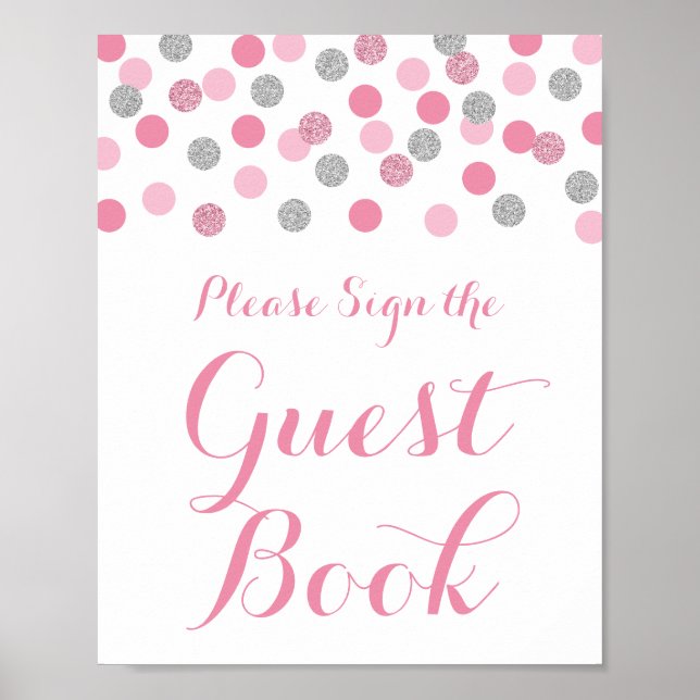 Pink Silver Baby Dusche Unterschreiben Gästebuchsi Poster (Vorne)