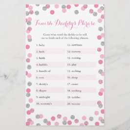 Pink Silver Baby Shower beendet Daddy's Phrase Gam