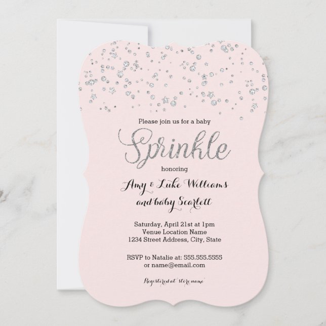 Pink Silver Baby Sprinkle Girl Dusche einladen Einladung (Vorderseite)