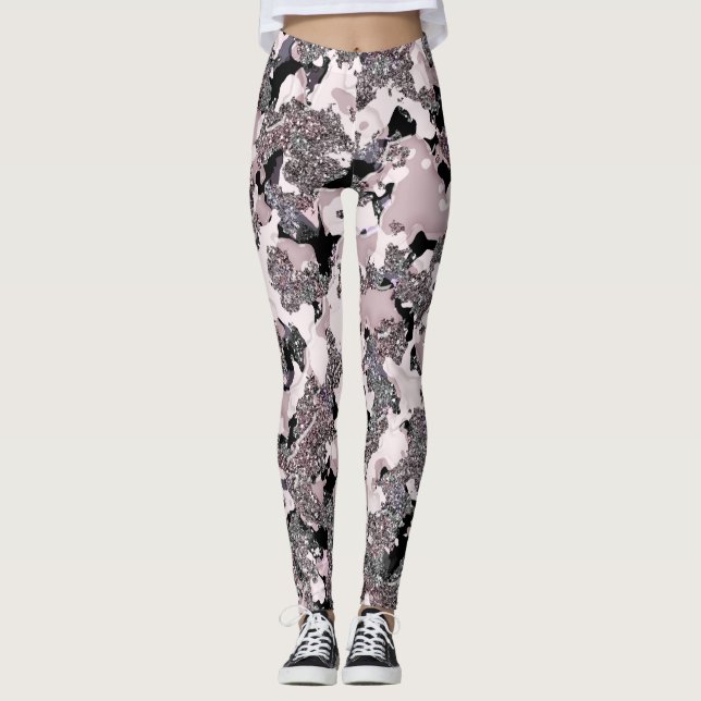 Pink Silver & Black Beauty Spill Glam Gloss Girl Leggings (Vorderseite)