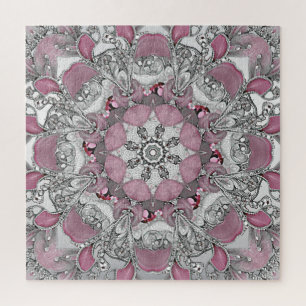 Pink Silver Blanc Floral Jigsaw Puzzle