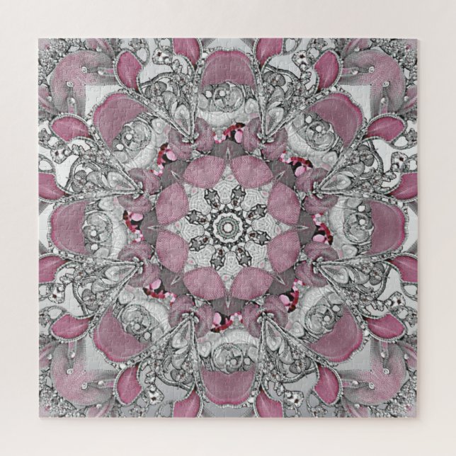 Pink Silver Blanc Floral Jigsaw Puzzle (Vertical)