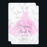Pink Silver Butterfly Dance Dress Sweet 16 Party Einladung<br><div class="desc">Anpassen für jedes Ereignis</div>
