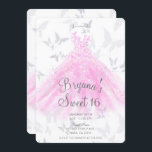 Pink Silver Butterfly Dance Dress Sweet 16 Party Einladung<br><div class="desc">Anpassen für jedes Ereignis</div>