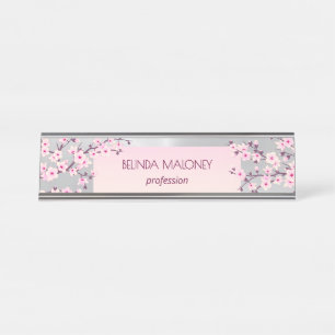 Pink Silver Cherry Blossom Schreibtischnamensplakette