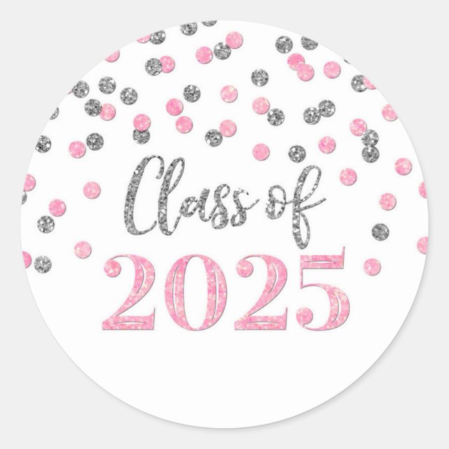 Pink Silver Confetti Abschluss 2025 Runder Aufkleber (Vorderseite)