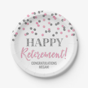 Pink Silver Confetti Happy Rentirement Pappteller
