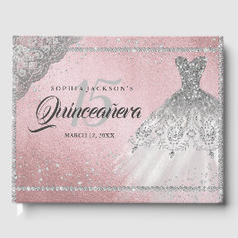 Pink Silver Diamond Sparkle Gown Quinceanera Gästebuch