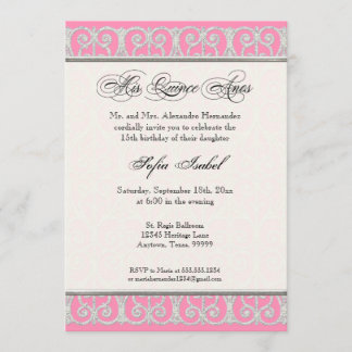 Pink & Silver, Diamonds & Lace, Mis Quince Anos Einladung