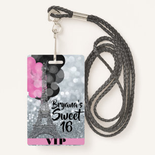 Pink Silver Eiffel Tower Balloons VIP Pass Abzeich Ausweis