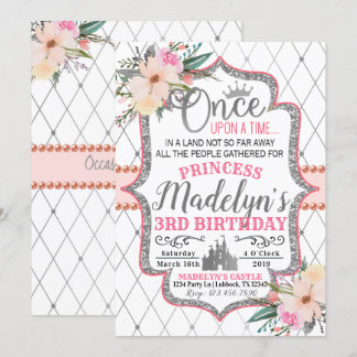 Pink Silver Floral Princess Invitation Anniversair