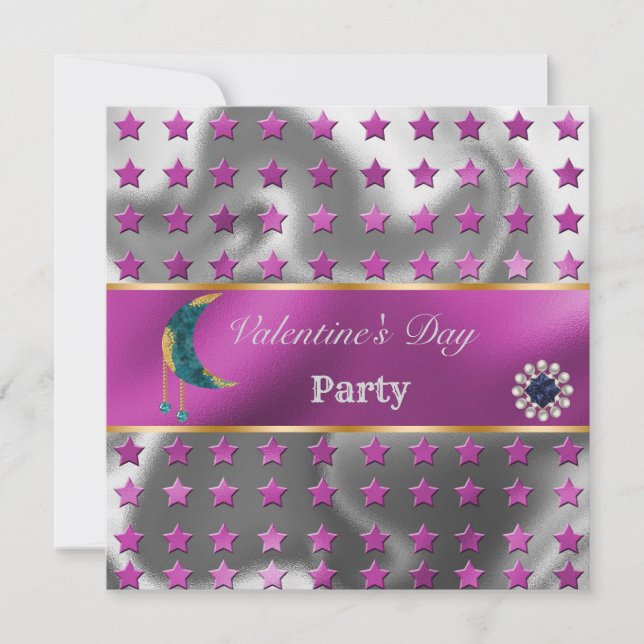 PInk Silver Foil Gold Glitzer Blue Moon Valentine Einladung (Vorderseite)