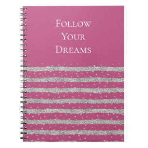 Pink Silver Funkelnd Confetti Streifen Notizblock